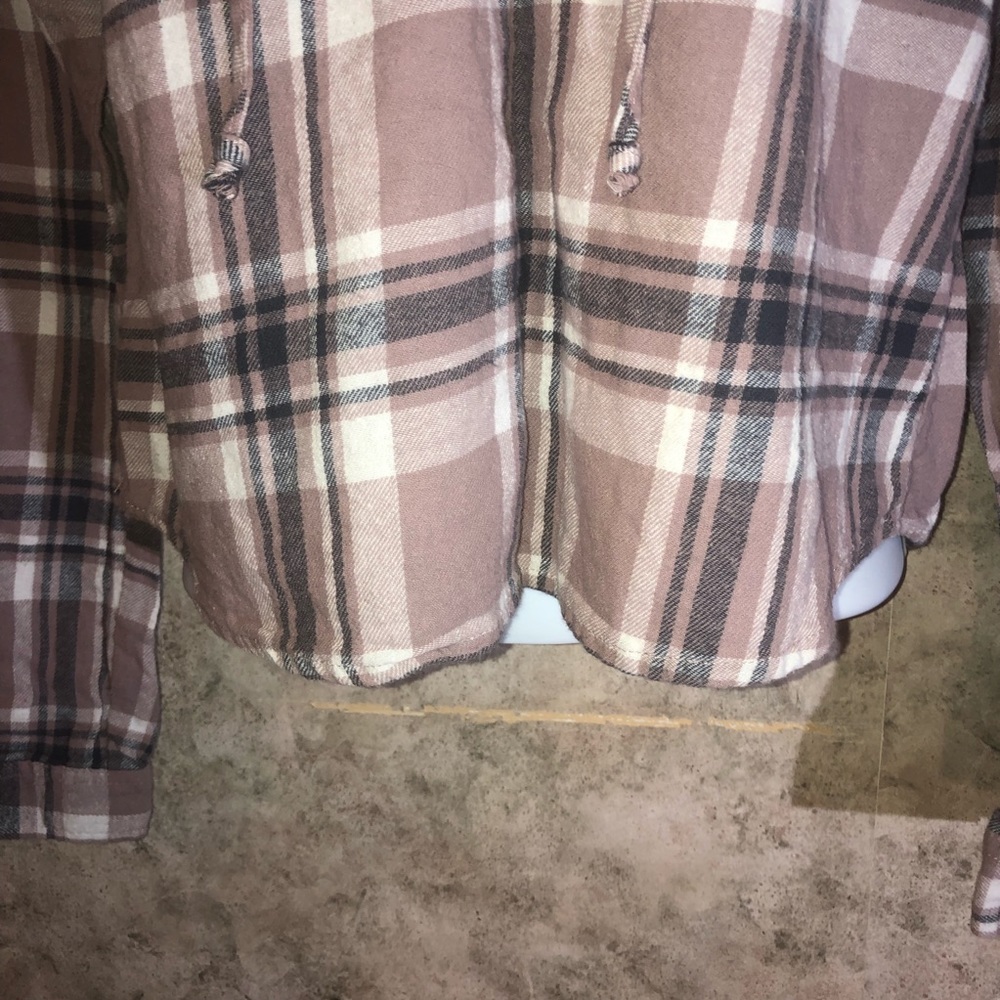 Rue 21 Long Sleeve Tie-Front Plaid Hoodie Top - Picture 5 of 10